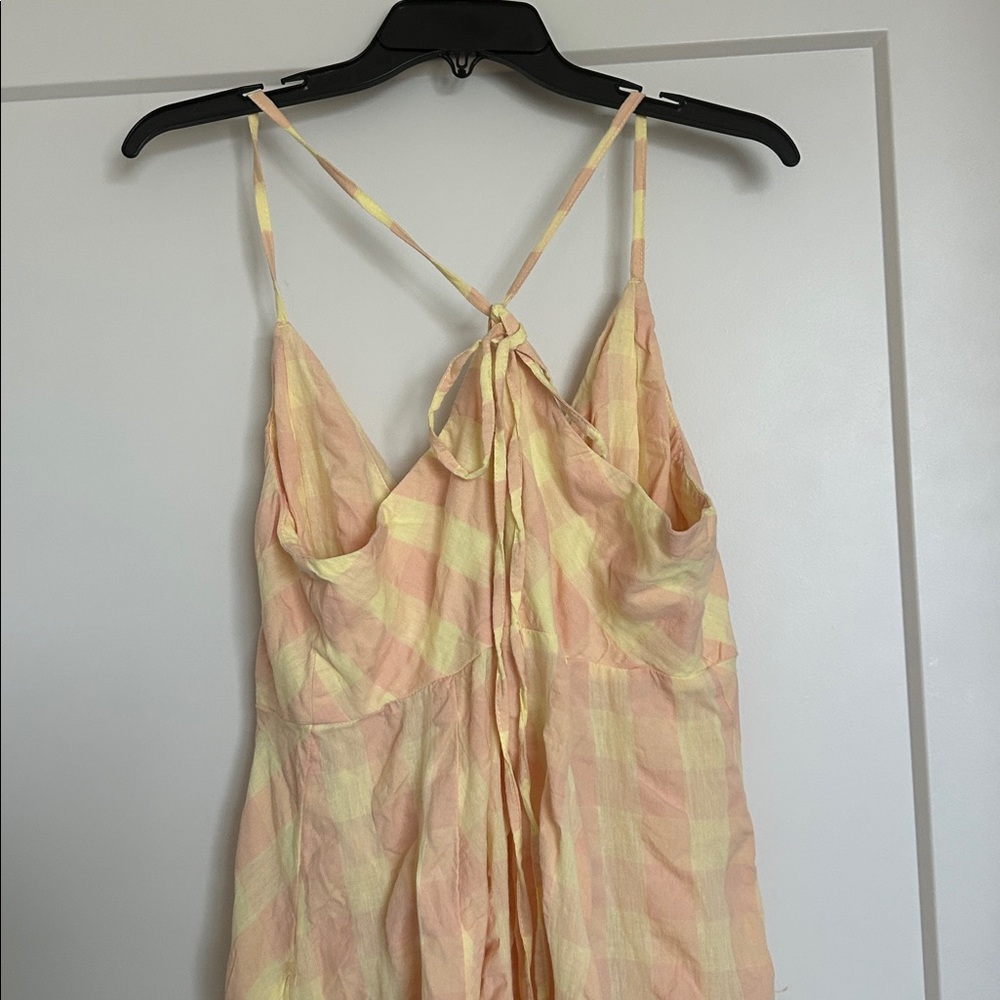 Free People Peach & Cream Tie-Front Button Midi Dress - Picture 14 of 15